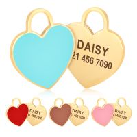 Custom Heart Dog ID Tag Engraved Small Medium Large Pet Nameplate Stainless Steel Personalized Fashion Gold Dog Tag Anti-lost