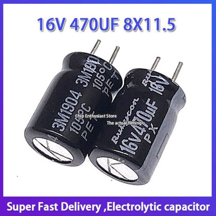 10pcs-rubycon-imported-aluminum-electrolytic-capacitor-16v-470uf-8x11-5-ruby-px-series-105-degrees-electrical-circuitry-parts