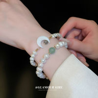 Hotan Emerald Pearl Moon สร้อยข้อมือไข่มุกน้ำจืด แฟชั่นสง่างามอ่อนโยนในบรรยากาศสร้อยข้อมือสร้อยข้อมือหรูหราใหม่ OXZR