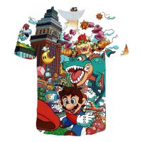 เสื้อยืด Mario Bros พิมพ์ 3 มิติสำหรับเด็กชายฤดูร้อนสบาย ๆ แขนสั้นอะนิเมะด้านบนเด็กสนุกหลวม O คอเด็กชายเสื้อผ้าเด็ก