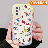 YIWESAN เคสสำหรับ Xiaomi POCO M3 Pro 4G M3 Pro 5G Redmi Note 10 5G Note 10T Note 10 Pro Max เคสฮัลโหลคิตตี้สีสันสดใสเนื้อครีมคลื่นขอบกล้องเคสเคสโทรศัพท์โปร่งใสกันกระแทกซิลิโคนอ่อนชัดเจนเคส