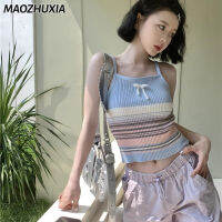 MAOZHUXIA เสื้อถักลายทางมีโบว์เสื้อภายในและภายนอกสไตล์ฝรั่งเศสสไตล์หวานเผ็ดใหม่สำหรับฤดูร้อน