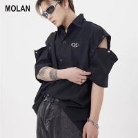 MOLAN แขนสั้น เสื้อเชิ้ตชายเสื้อแขนสั้นผู้ชายเสื้อแฟชั่นผู้หญิงเสื้อทรงหลวมแฟชั่นคาร์ดิแกนอินเทรนด์เชิ้ตคู่รัก