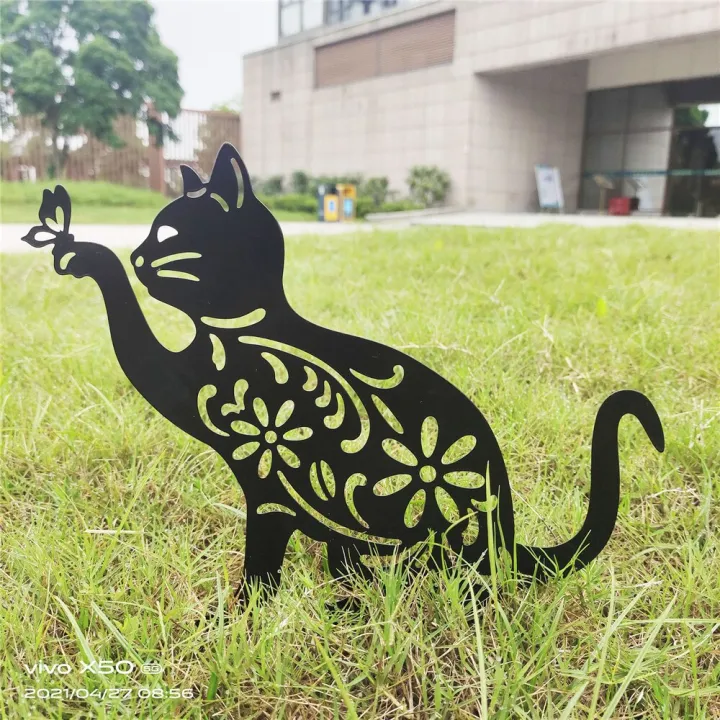 Metal Black Cat Iron Crafts Outdoor Decoration Outside Decor Patio Yard ...