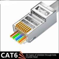 AAVGH ทนทานสำหรับสายเคเบิลอีเทอร์เน็ต UTP 50u แจ็คที่ลงทะเบียนชุบทอง CAT6ผ่านที่เชื่อมต่อเครือข่าย RJ45ปลั๊กแบบโมดูลาร์ตัวเชื่อมสายเคเบิลเครือข่าย