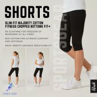 DOMYOS กางเกง กางเกงเข้ารูป  กางเกงขาส่วนผู้หญิงทรงเข้ารูป Fit+ 500 ( Slim-Fit Majority Cotton Fitness Cropped Bottoms Fit+ - Black ) กางเกงขาสั้น กางเกงกีฬา