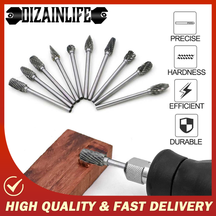 DIZAINLIFE Carbide Burr Set with 1/4''(6.35mm) Shank Tungsten Carbide