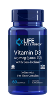 Life Extension  Vitamin D3 with Sea-Iodine™ 125 mcg (5000 IU) / 60 Capsules