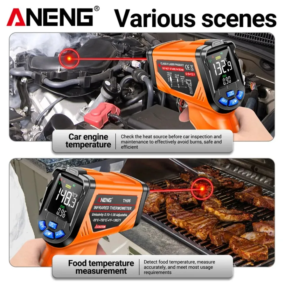 ANENG TH06 Infrared Temperature Gun 0.1~1.00 Adjustable Laser Surface Temp  Reader High/Low Temperature Alarm for Kitchen Cooking