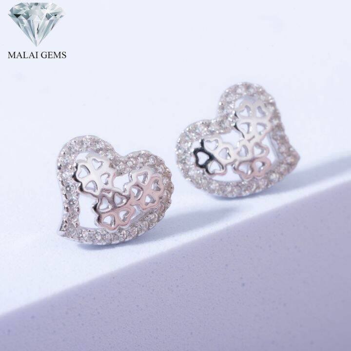 malai-gems-ต่างหูเพชร-เงินแท้-silver-925-เพชรสวิส-cz-เคลือบทองคำขาว-รุ่น075-1se61483-e-แถมกล่อง-ต่างหูcz-ต่างหูเงินแท้