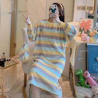 Winter Long Sleeve Thick Warm Flannel Loose Nightgowns Women Casual Striped Coral Velvet Sleepwear Night Dress Nightdress Nighty