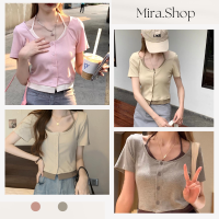 Mira_shop เสื้อครอปแขนสั้น เสื้อเย็บติด พร้อมส่งทั่วไทย 757#