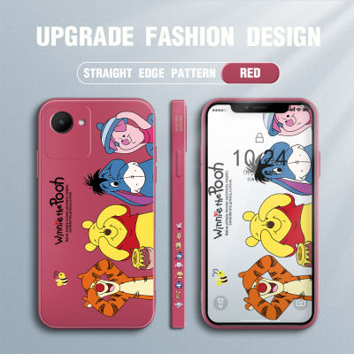 เคส GK สำหรับ Realme C30S การ์ตูนเคสโทรศัพท์ดีไซน์ด้านข้างดีไซน์หมูหมีพูทิกเกอร์ลายขอบสี่เหลี่ยมปลอกซิลิโคนน้ำเคสป้องกันกล้องคลุมทั้งหมด