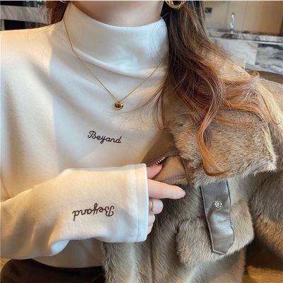 [COD] De velvet plus thickened long-sleeved womens autumn and winter 2022 new foreign style white half-high collar inner bottoming top