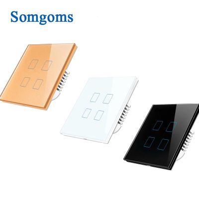 ∈■ Somgoms EU / UK Standard 4 Gang 1 Way Switch AC110V 240v Crystal Light Panel Glass Switch Wall Touch Light Switch