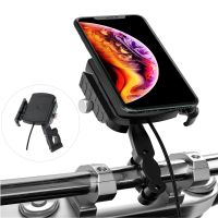 Motorcycle Handlebar Mount Aluminum Antivibration Waterproof Mirrors Mobile Support Wireless Charging GPS Phone Holder Charger