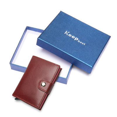 MVA Engrave Genuine Leather Automatic Credit Card Holder Wallet Aluminum Fashion Mini MenWomen Wallet RFID Blocking Unisex 8602
