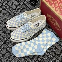 2022 vansˉAnaheim Factory VS 44dx High Quality Sea Salt Tiffany Milk Blue Checkerboard White Womens Canvas Shoes