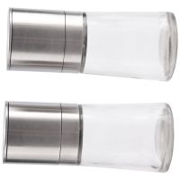 2Piece Salt and Pepper Grinder Set Stainless Steel &amp; Chunky Glass Pepper Mill Grinder 6 X 14cm