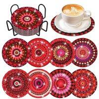 【LZ】❄㍿  Mandala vermelha Diamond Art Painting Coasters Kit com suporte DIY antiderrapante Coaster 8 pcs