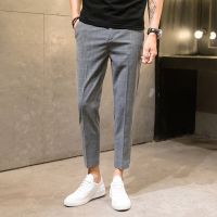 COD SDFERTREWWE Size 28-34 Men Plaid Ankle-length Pants Casual Fashion Korean Style Straight Slim Fit Chinos Formal Trousers No Ironing