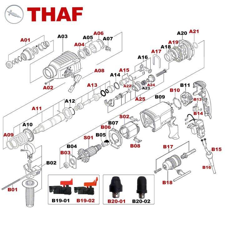 อะไหล่ด้ามจับด้านข้างมือจับเสริมสำหรับ-b02-gbh2-26ค้อนหมุนแบบไฟฟ้า-bosch