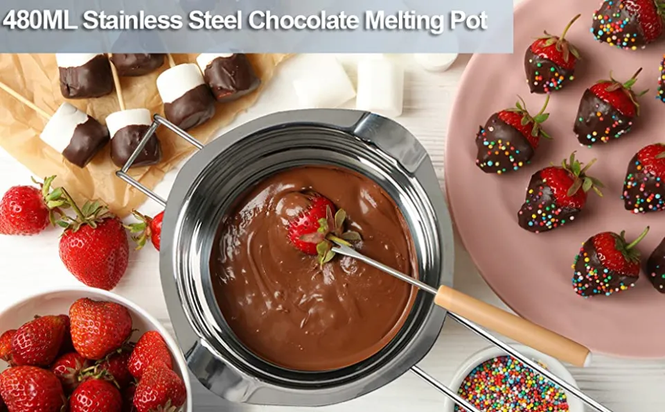  Stainless Steel Double Boiler Pot with Heat Resistant Handle  for Melting Chocolate, Candy and Candle Making (18/8 Steel, 20oz, Universal  Insert): Home & Kitchen