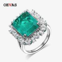 OEVAS แหวนคาร์บอนสังเคราะห์12X15สีเงิน925สำหรับผู้หญิงเครื่องประดับในงานปาร์ตี้