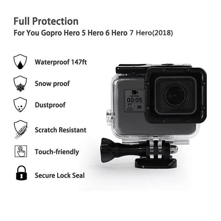 บ้านกล่องฝาครอบป้องกันสำหรับดำน้ำใต้น้ำซองกันน้ำ60ม-197ฟุตสำหรับ-gopro-hero-7สีดำ6-5ชุดอุปกรณ์