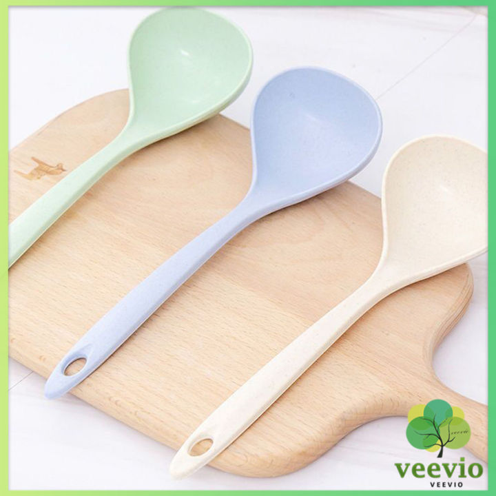 veevio-ช้อนซุปทำจากฟางข้าวสาลี-กระบวยตักอาหาร-กระบวยซุป-พลาสติก-plastic-soup-spoon-with-long-handle