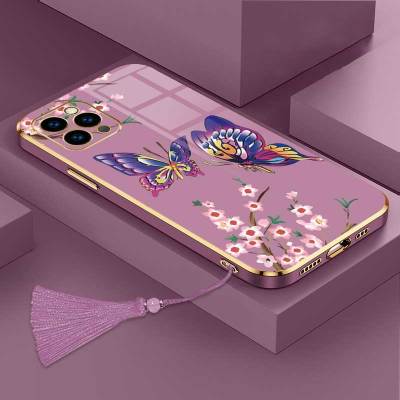 เคสสำหรับ Iphone 11 Pro Iphone 11 Pro Max หรูหราผีเสื้อที่สวยงามพร้อมกล้องดอกไม้เคสโทรศัพท์ขอบชุบเคสซิลิโคนนิ่มพร้อมฟรีสายคล้อง