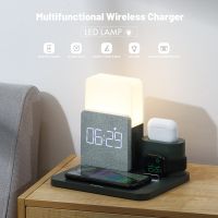 15W Wireless Charger 3 In 1 Fast Charging Station Digital Alarm Clock 3 Gears Night Light for IPhone 13 Watch AirPods Support