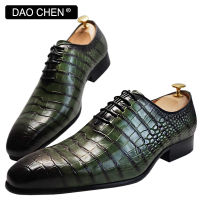 LUXURY MEN OXFORD SHOES GREEN BLACK CROCODILE PRINT SHOES LACE UP CASUAL MAN DRESS SHOE OFFICE WEDDING GENUINE LEATHER MEN SHOES