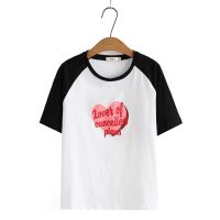 【มีไซส์ใหญ่】Plus Size XL-2XL Womens Letter Printed Summer Tshirts Short Sleeve Red Black Casual Female Tops