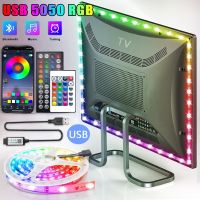 ไฟแถบไฟ LED แบบ RGB 5050 Bluetooth USB SMD 5V RGB โคมไฟ LED ไฟยืดหยุ่นสำหรับ Hiasan Kamar ไฟด้านหลังทีวีเทปไดโอด