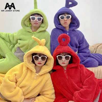 TOP☆MJ Cartoon Teletubbies winter style thickened coral fleece one-piece pajamas home service couples men and women