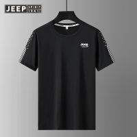 JEEP SPIRIT Ice เสื้อยืดผ้าไหมเสื้อยืดผู้ชาย,เสื้อยืดคอกลมกีฬาสันทนาการฤดูร้อนแห้งเร็วเสื้อยืดแขนสั้นของผู้ชาย