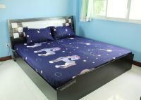 CKBEDROOM-0011631 ผ้าปูที่นอน สีน้ำเงินเข้มอมม่วง ลวดลายม้ายูนิครอน์(โพนี่) ขนาด 6/5/3.5 ฟุต วินเทจ fit sheet