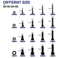 กล่องชุด M4 M3 M2.5 M2 M1.6 400/2100ชิ้น M5สกรูหัวจมรูปหกเหลี่ยมเหล็กเกรด12.9สีดำฝาครอบหัวสกรูแหวนน็อตชุดเครื่องซักผ้าเกรดสีดำ