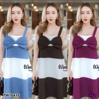 J16416 Set 2 ชิ้น เสื้อสายเดี่ยวตัวยาว แต่งโบว์อก + กางเกงขาสั้น Set of 2 pieces. One-shoulder top with bow tie + short