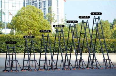 4.1x4.1m multifunctional folding telescopic aluminum alloy ladderherringbone/straight ladder dual-use typethickened anti-roll
