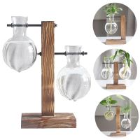 High quality Hydroponic Plant Vases Terrarium Flower Pot Transparent Vase Wooden Frame Glass Tabletop Plants Home Bonsai Decor