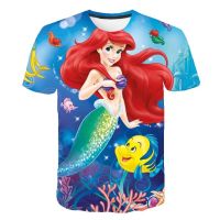 Mermaid Anime T Shirts 3D Printing T-Shirts Childrens Clothing Kids Ariel Princess Tee-Shirts Disney Series Crewneck Tee Shirts