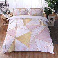 3D Marble Duvet Cover Abstract Geometric Bedding Set Pink Golden Triangle Comforter Cover Queen/King For Boys Girls Teen Bedroom