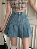 Jielur Casual Denim Mini Skirt Women Summer  High-Waiste Harajuku Y2K Pleated Skirt Blue Japanese Korean Style Clothing New