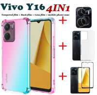 (4in1) สำหรับ Vivo Y16โทรศัพท์กรณี Vivo Y16สี่มุมป้องกันการวางไล่โทนสีกรณีโทรศัพท์มือถือ + เซรามิกฟิล์มกระจกนิรภัยนุ่ม + คาร์บอนไฟเบอร์กลับฟิล์ม + กล้องเลนส์ฟิล์ม