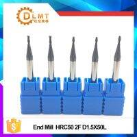 5pcs HRC50 End Mill1mm1.5mm 2mm 2.5mm50L 2Flute ทังสเตนโคบอลต์เคลือบโลหะผสมเกลียวตรงก้านแบน EndMills