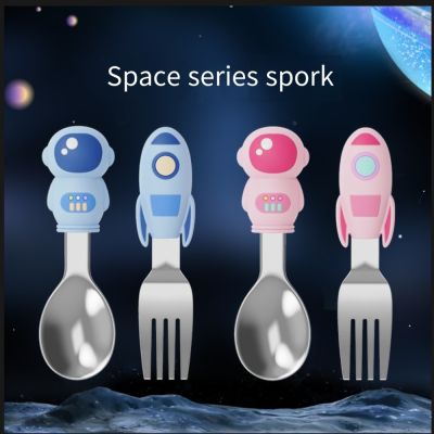 Baby Cartoon Spoon Forks Set Kids Stainless Steel Utensils Infant Tableware Cute Dinnerware Kids Feeding Spoon Fork Set Utensils