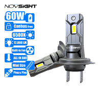 NOVSIGHT H7 LED ไฟหน้ารถอัตโนมัติโคมไฟหัวหลอดไฟตัดหมอก60วัตต์12000LM 6500พัน Mini1:1ไร้สายทั้งหมดในที่เดียวกับพัดลม C An BUS ฟรี *