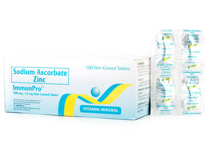 ImmunPro Sodium Ascorbate Zinc 500mg 100 pcs 1 box Vitamin Mineral Film